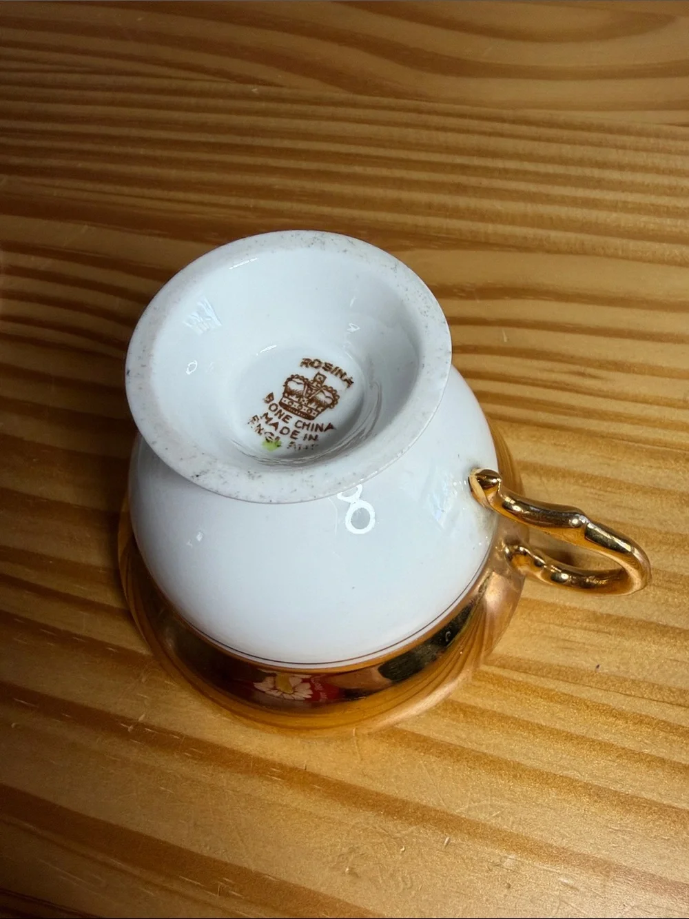 Vintage Rosina England Bone China Teacup Saucer Set Heavy Gold Chintz 5157